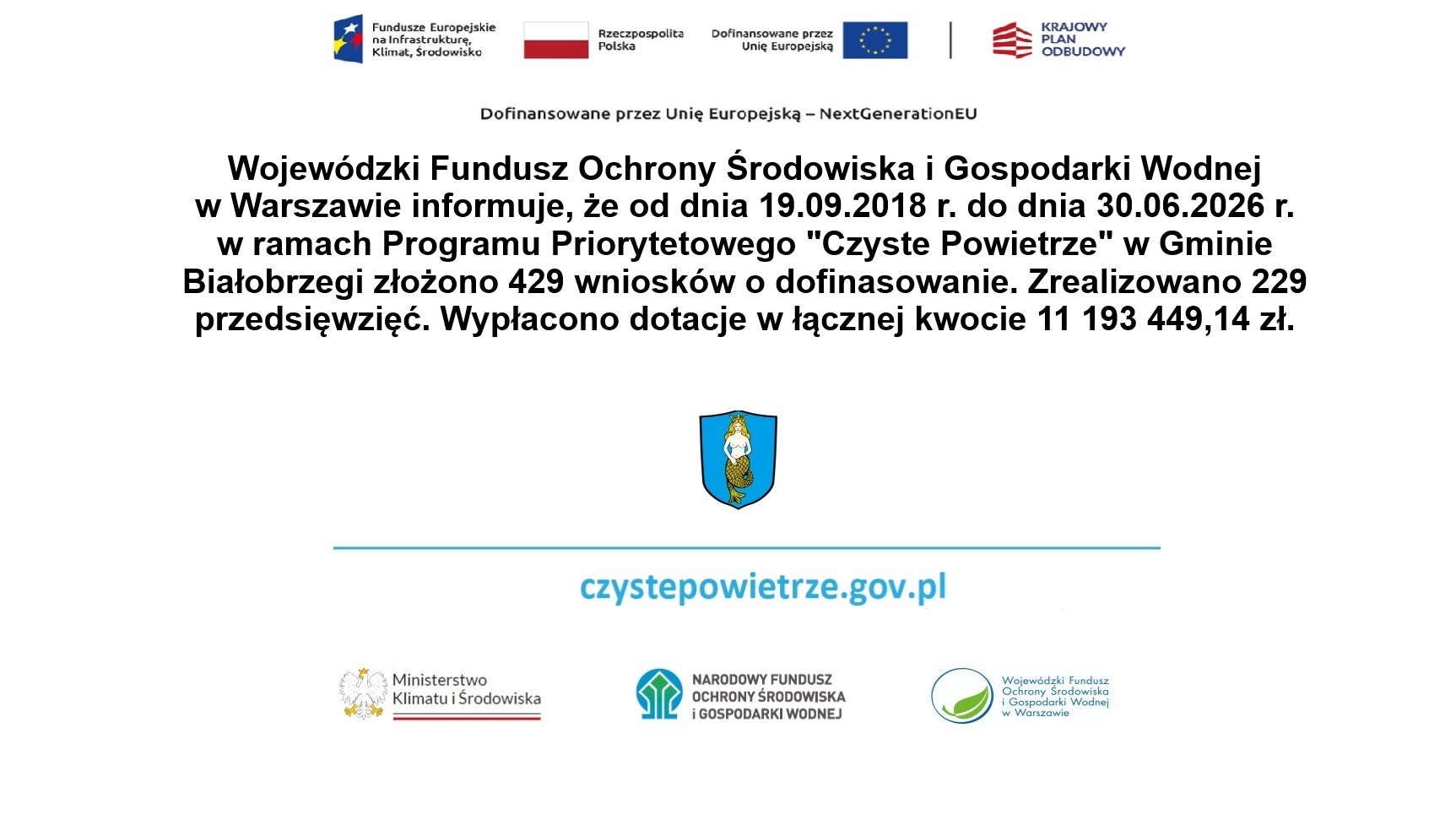 Realizacja Programu Priorytetowego Czyste Powietrze na&nbsp;terenie Gminy Białobrzegi według stanu na&nbsp;dzień 30.06.2026 r.